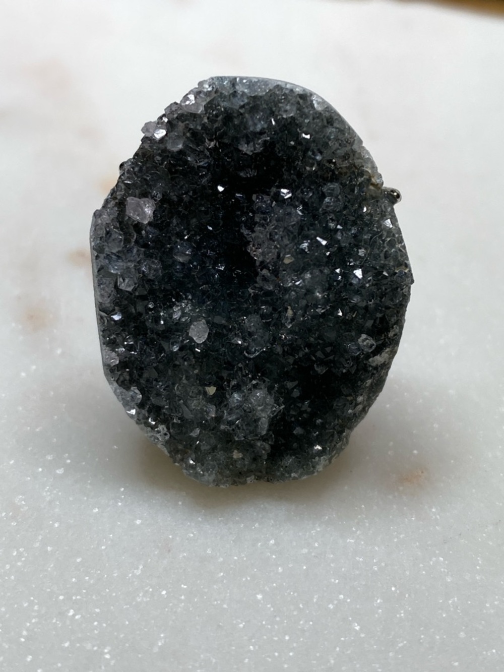 Apophyllite Druzy Ring • Raw Crystal Cluster • Adjustable Silver Statement Ring - Picture 3 of 14